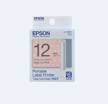 Epson LabelWorks™ LC-4EAY - 12mm Gray on PolkaDotPink Tape