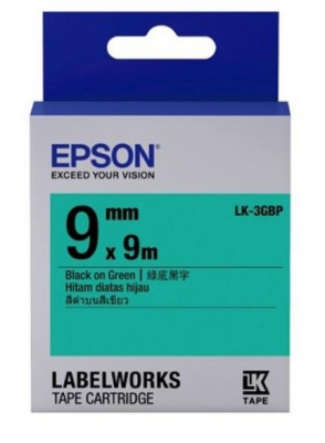 Epson LabelWorks™ LK-3GBP - 9mm Black on Green Tape