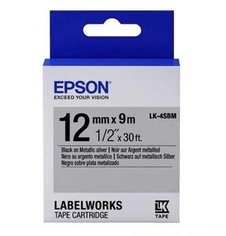 Epson LabelWorks™ LK-4SBM - 12mm Black on Metallic Silver Tape