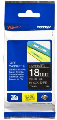 Brother Tape Cassette White on Black 18mm TZE-345